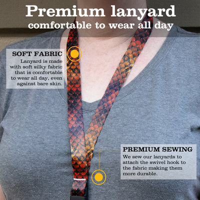 Buttonsmith Orange Mermaid Scales Premium Lanyard - with Buckle and Flat Ring - Made in the USA - Buttonsmith Inc.