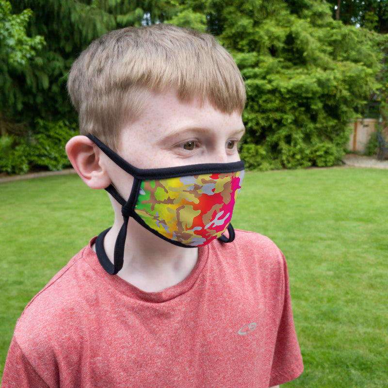 Buttonsmith Rainbow Camo Youth Adjustable Face Mask with Filter Pocket - Made in the USA - Buttonsmith Inc.