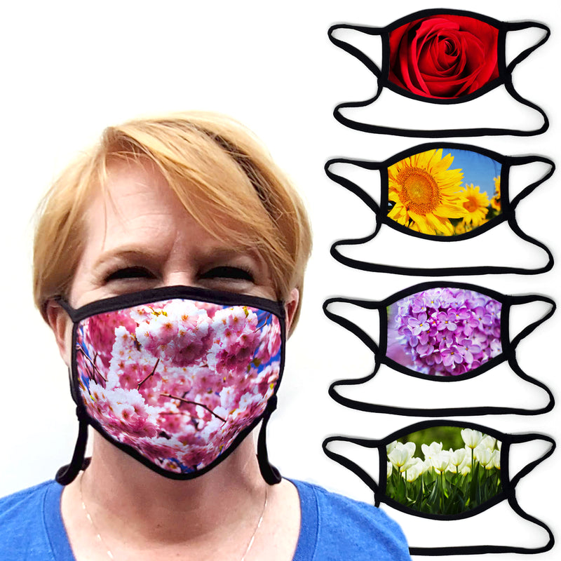 Buttonsmith Flowers - Set of 5 Adult Adjustable Face Mask with Filter Pocket - Made in the USA - Buttonsmith Inc.
