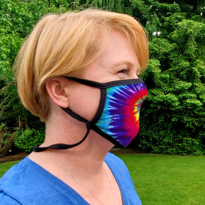 Buttonsmith Rainbow Tie Dye Adult XL Adjustable Face Mask with Filter Pocket - Made in the USA - Buttonsmith Inc.