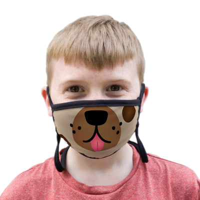 Buttonsmith Cartoon Puppy Face Youth Adjustable Face Mask with Filter Pocket - Made in the USA - Buttonsmith Inc.