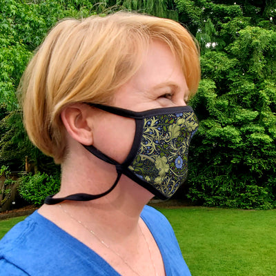 Buttonsmith William Morris Seaweed Adult XL Adjustable Face Mask with Filter Pocket - Made in the USA - Buttonsmith Inc.