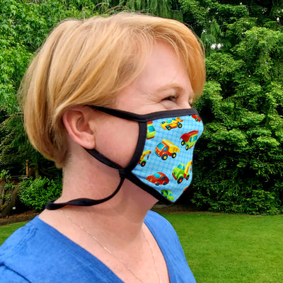 Buttonsmith Cars & Trucks Adult XL Adjustable Face Mask with Filter Pocket - Made in the USA - Buttonsmith Inc.