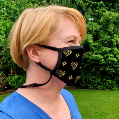 Buttonsmith Hearts Adult XL Adjustable Face Mask with Filter Pocket - Made in the USA - Buttonsmith Inc.