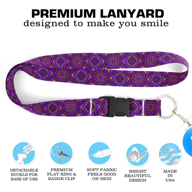 Buttonsmith Purple Moroccan Tiles Premium Lanyard - with Buckle and Flat Ring - Made in the USA - Buttonsmith Inc.