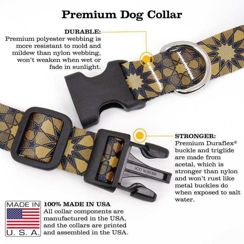 Buttonsmith Old Gold Stars Dog Collar - Made in the USA - Buttonsmith Inc.