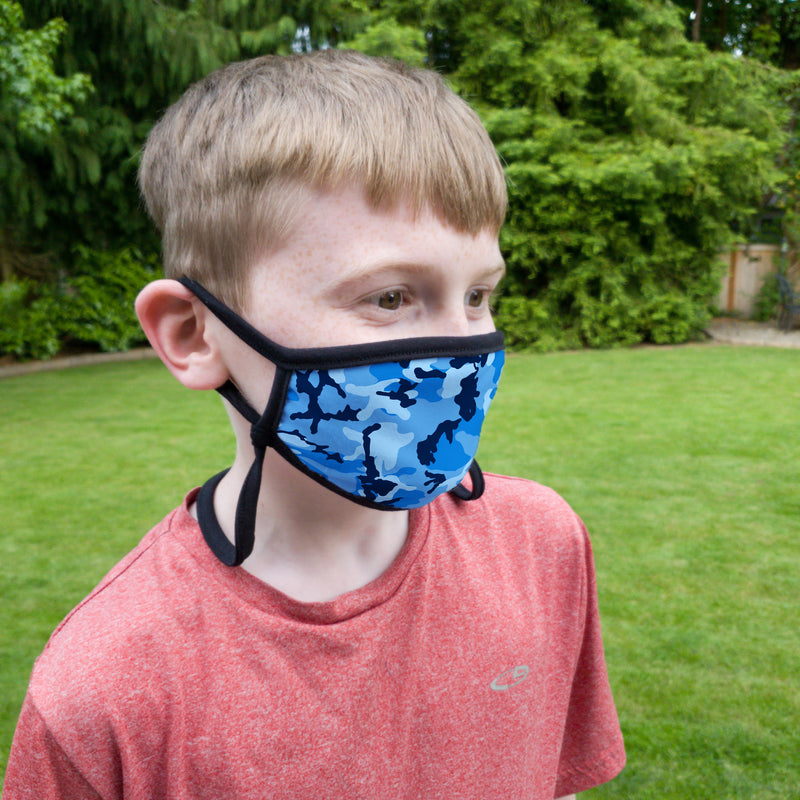 Buttonsmith Blue Camo Child Face Mask with Filter Pocket - Made in the USA - Buttonsmith Inc.