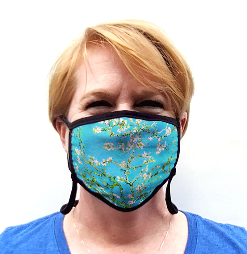Buttonsmith Van Gogh Almond Blossoms Adult Adjustable Face Mask with Filter Pocket - Made in the USA - Buttonsmith Inc.