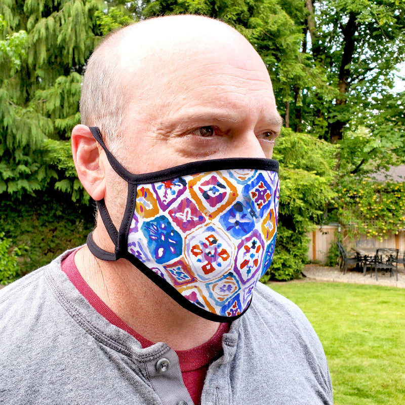 Buttonsmith Mosaic Adult XL Adjustable Face Mask with Filter Pocket - Made in the USA - Buttonsmith Inc.