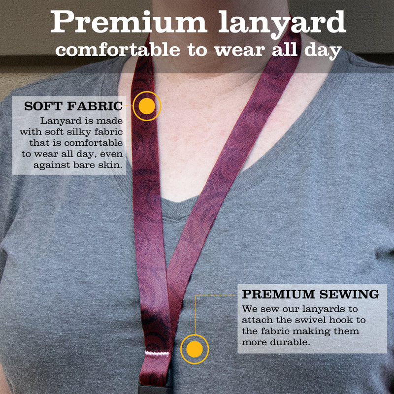 Buttonsmith Garnet Swirls Premium Lanyard - with Buckle and Flat Ring - Made in the USA - Buttonsmith Inc.