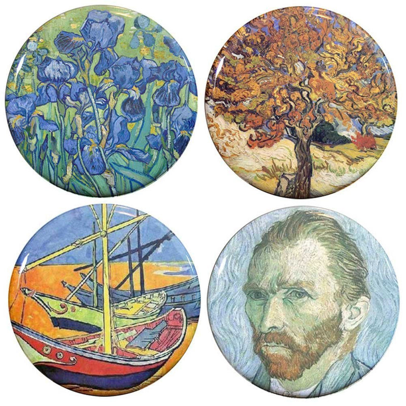 Buttonsmith® 1.25" Van Gogh Irises, Mulberry Tree, Sailboats and Self PortraitRefrigerator Magnets - Set of 4 - Buttonsmith Inc.