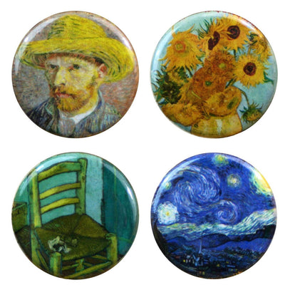 Buttonsmith® 1.25" Van Gogh Starry Night, Sunflowers, Chair and Straw Hat Refrigerator Magnets - Set of 4 - Buttonsmith Inc.