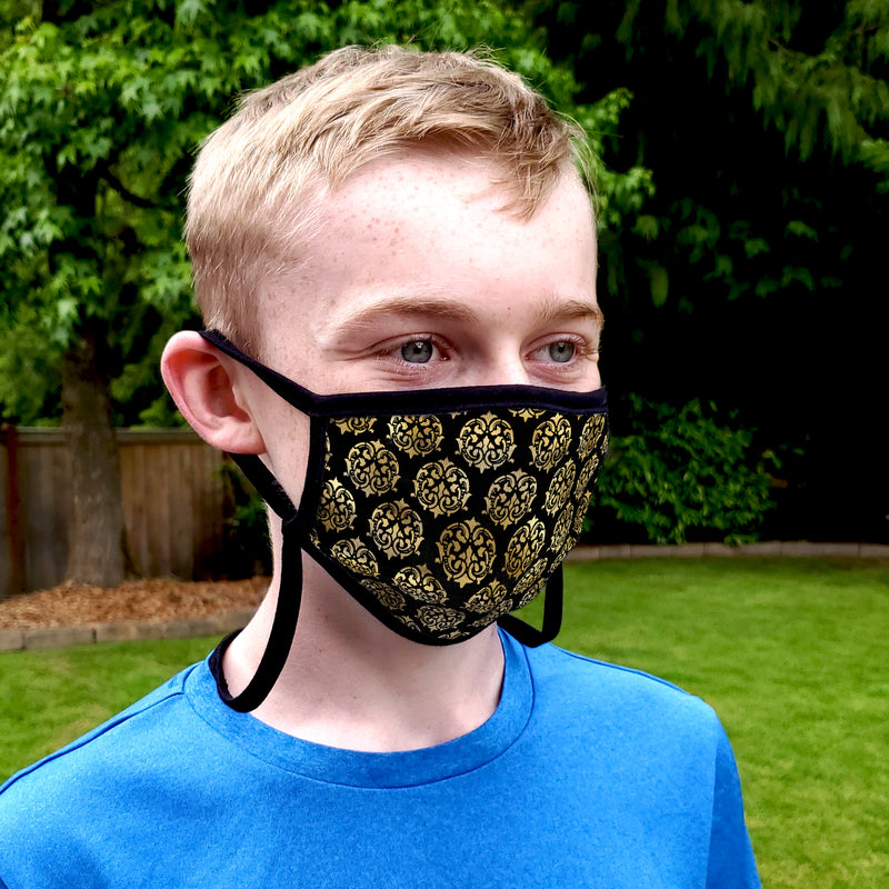 Buttonsmith Damask Youth Adjustable Face Mask with Filter Pocket - Made in the USA - Buttonsmith Inc.