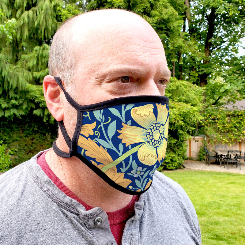 Buttonsmith William Morris Compton Blue Adult Adjustable Face Mask with Filter Pocket - Made in the USA - Buttonsmith Inc.
