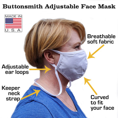 Cotton Adjustable Face Mask with Filter Pocket and Retaining Strap - Made in the USA - Buttonsmith Inc.