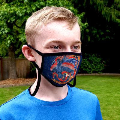 Buttonsmith Hokusai Phoenix Child Face Mask with Filter Pocket - Made in the USA - Buttonsmith Inc.