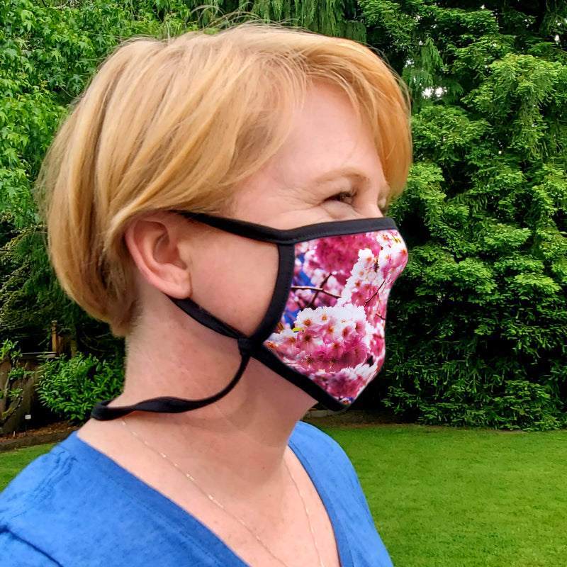 Buttonsmith Cherry Blossoms Adult XL Adjustable Face Mask with Filter Pocket - Made in the USA - Buttonsmith Inc.