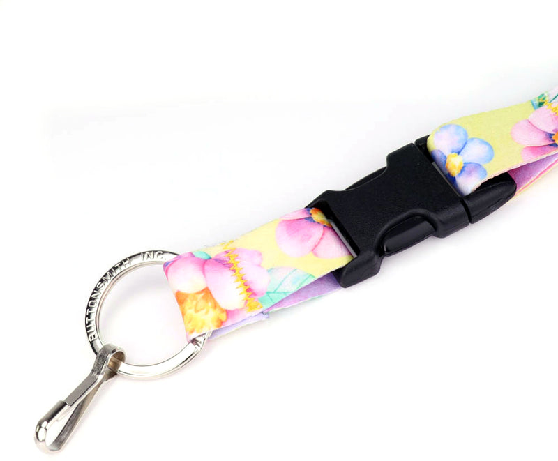 Buttonsmith Watercolor Flowers Lanyard - Made in USA - Buttonsmith Inc.