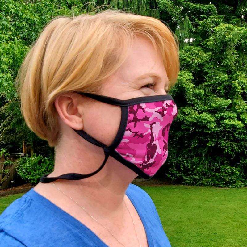 Buttonsmith Pink Camo Adult Adjustable Face Mask with Filter Pocket - Made in the USA - Buttonsmith Inc.
