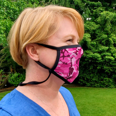 Buttonsmith Pink Camo Youth Adjustable Face Mask with Filter Pocket - Made in the USA - Buttonsmith Inc.