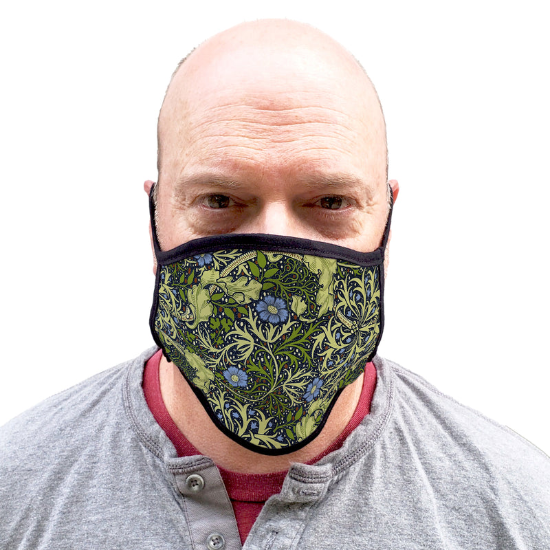 Buttonsmith William Morris Seaweed Adult XL Adjustable Face Mask with Filter Pocket - Made in the USA - Buttonsmith Inc.