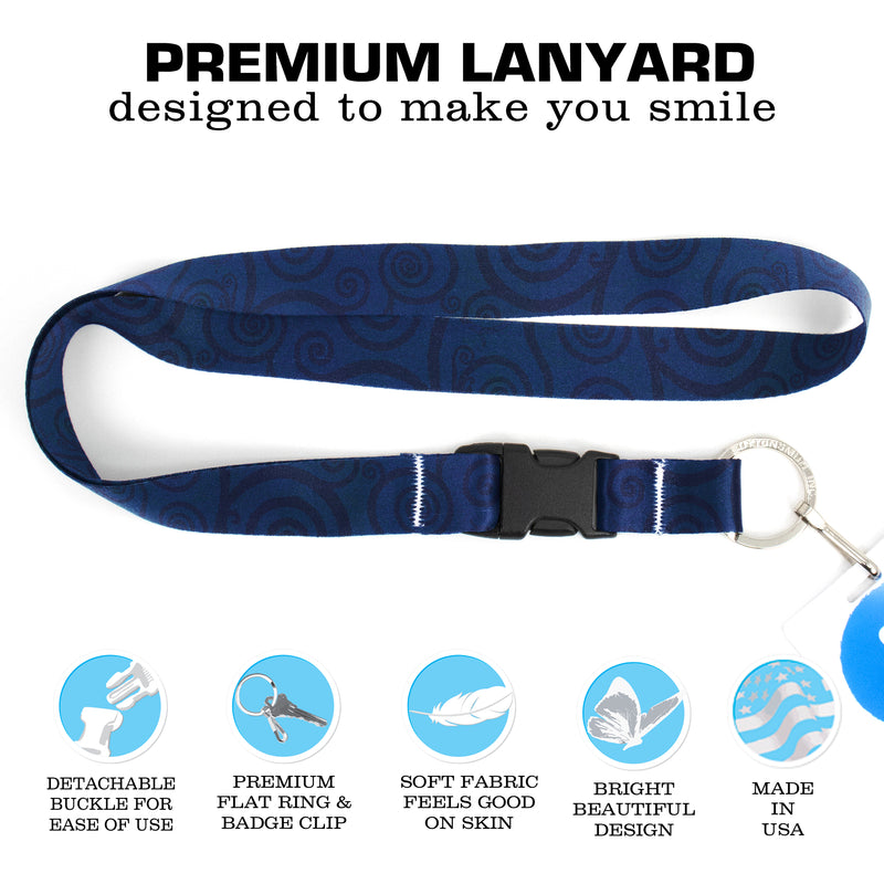 Buttonsmith Sapphire Swirls Premium Lanyard - with Buckle and Flat Ring - Made in the USA - Buttonsmith Inc.