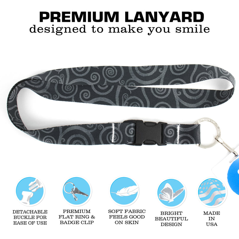 Buttonsmith Obsidian Swirls Premium Lanyard - with Buckle and Flat Ring - Made in the USA - Buttonsmith Inc.
