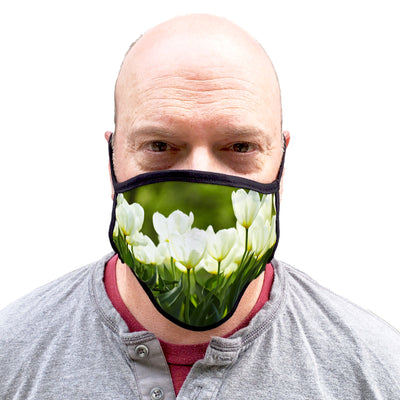 Buttonsmith White Tulips Adult XL Adjustable Face Mask with Filter Pocket - Made in the USA - Buttonsmith Inc.