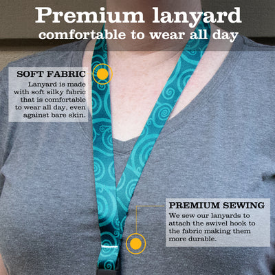 Buttonsmith Aquamarine Swirls Premium Lanyard - with Buckle and Flat Ring - Made in the USA - Buttonsmith Inc.