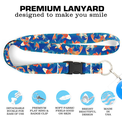 Buttonsmith Koi Pond Premium Lanyard - with Buckle and Flat Ring - Made in the USA - Buttonsmith Inc.