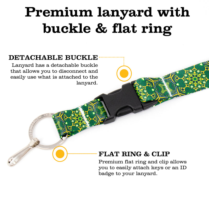 Buttonsmith Green Moroccan Tiles Premium Lanyard - with Buckle and Flat Ring - Made in the USA - Buttonsmith Inc.