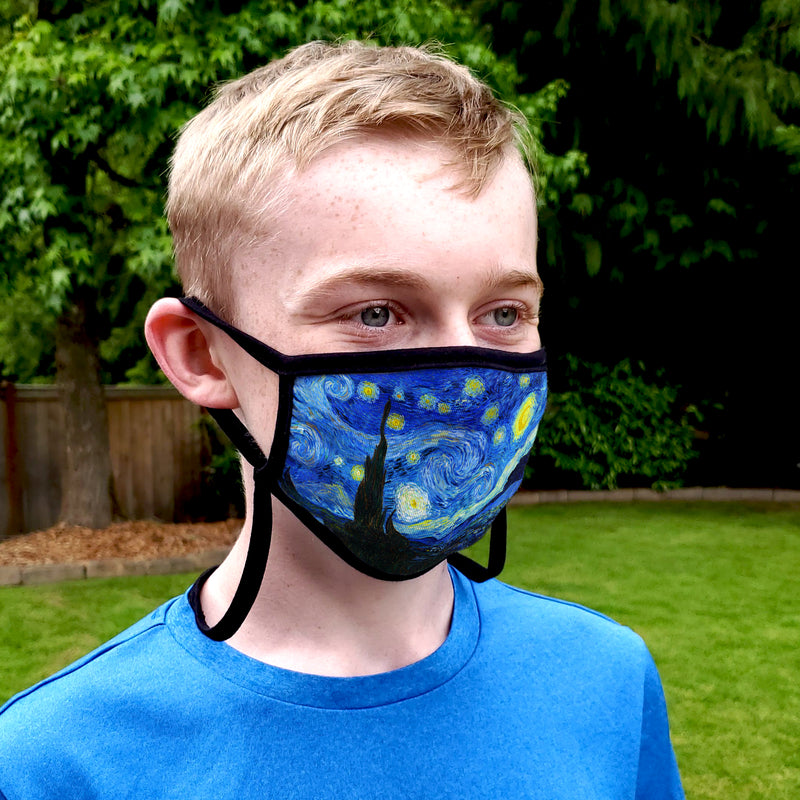 Buttonsmith Van Gogh Starry Night Child Face Mask with Filter Pocket - Made in the USA - Buttonsmith Inc.