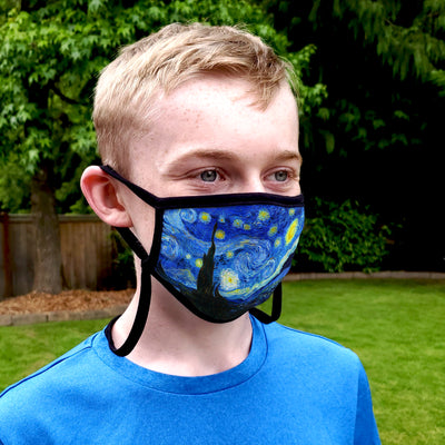 Buttonsmith Van Gogh Starry Night Adult Adjustable Face Mask with Filter Pocket - Made in the USA - Buttonsmith Inc.