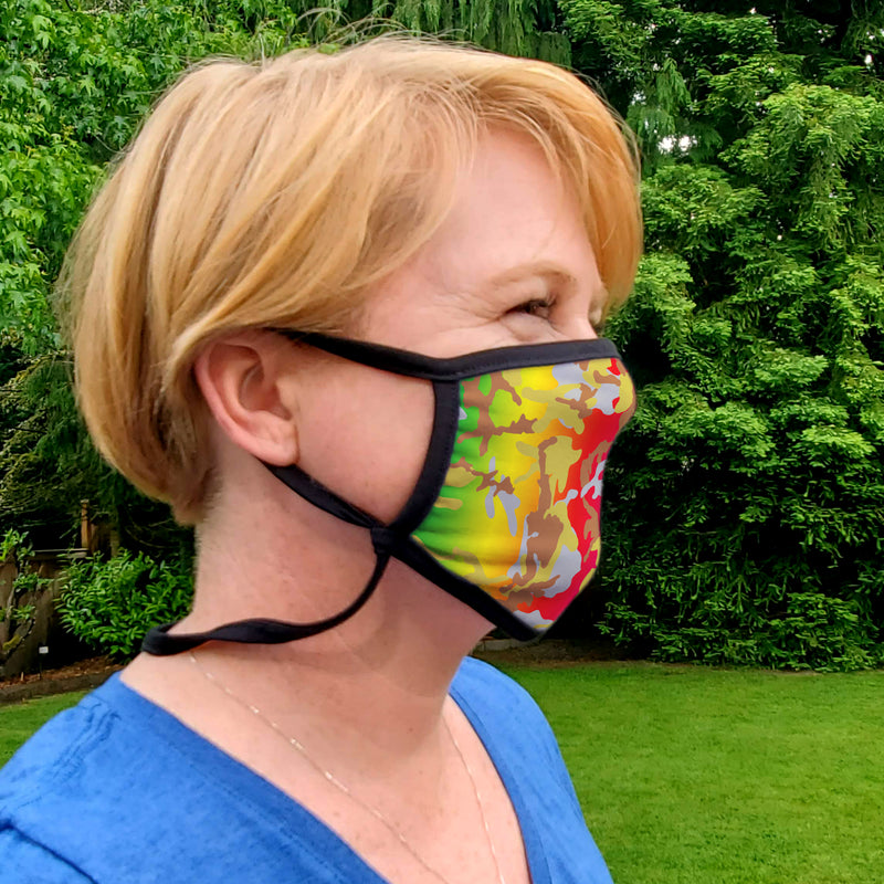 Buttonsmith Rainbow Camo Adult Adjustable Face Mask with Filter Pocket - Made in the USA - Buttonsmith Inc.