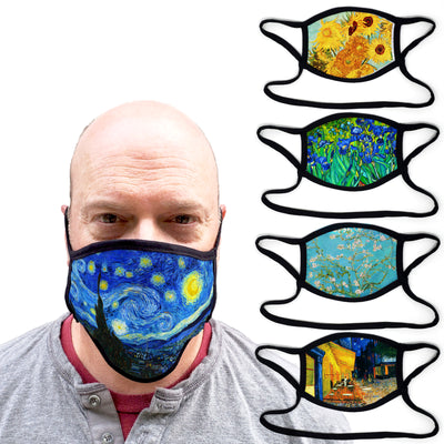 Buttonsmith Van Gogh Van Gogh - Set of 5 Adult XL Adjustable Face Mask with Filter Pocket - Made in the USA - Buttonsmith Inc.
