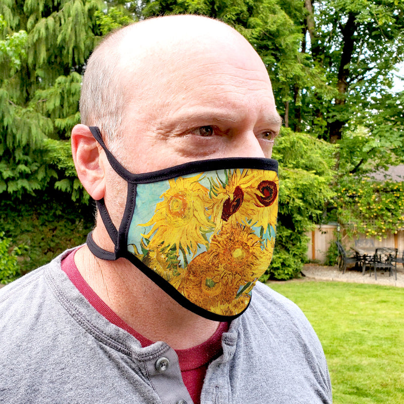 Buttonsmith Van Gogh Sunflowers Adult XL Adjustable Face Mask with Filter Pocket - Made in the USA - Buttonsmith Inc.