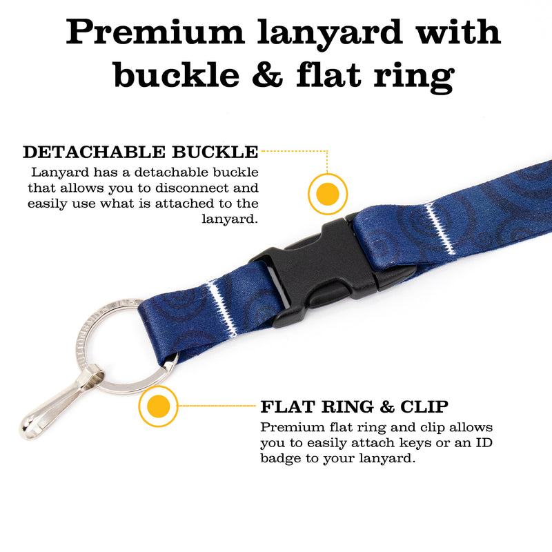 Buttonsmith Sapphire Swirls Premium Lanyard - with Buckle and Flat Ring - Made in the USA - Buttonsmith Inc.