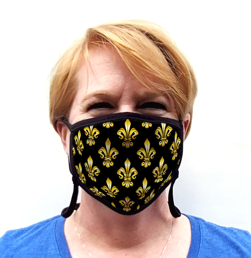Buttonsmith Fleur-de-Lis Youth Adjustable Face Mask with Filter Pocket - Made in the USA - Buttonsmith Inc.