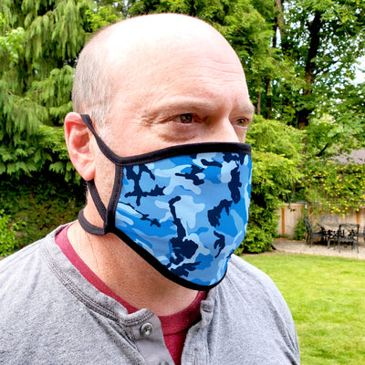 Buttonsmith Blue Camo Youth Adjustable Face Mask with Filter Pocket - Made in the USA - Buttonsmith Inc.