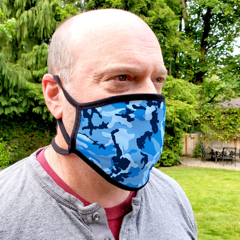 Buttonsmith Blue Camo Adult Adjustable Face Mask with Filter Pocket - Made in the USA - Buttonsmith Inc.